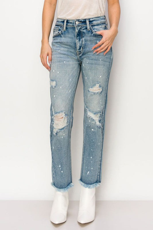 Heavy Distressed Frayed Hem Jeans