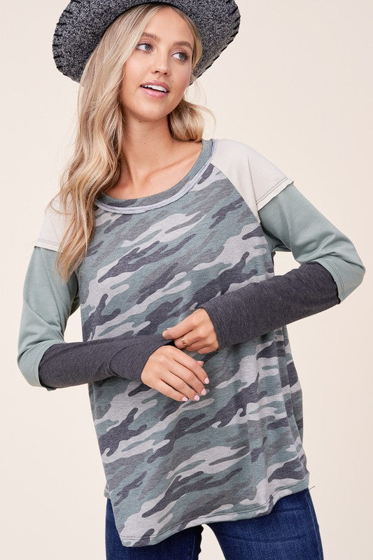 PLUS CAMOUFLAGE COLOR BLOCK TOP