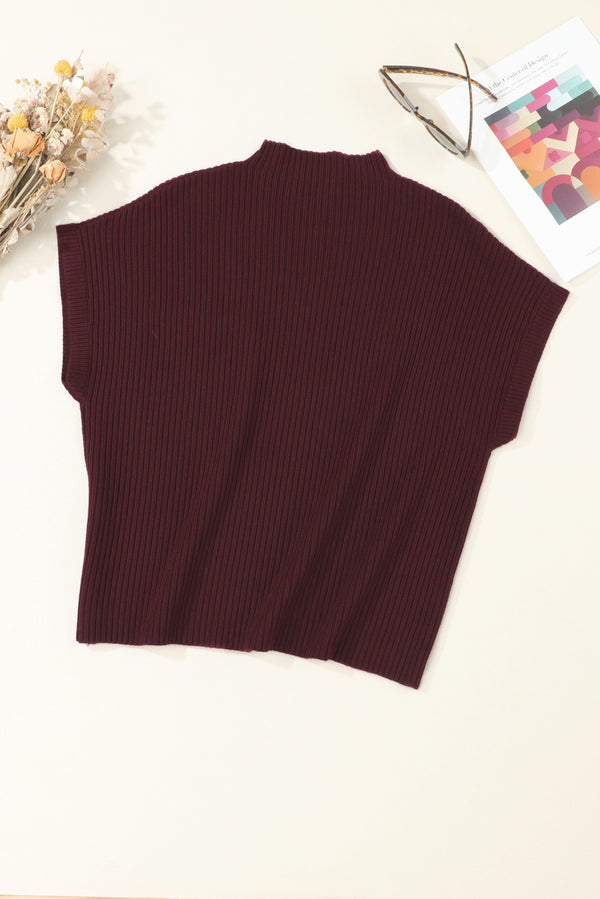 Black Patch Pocket Ribbed Knit Short Sleeve Sweater