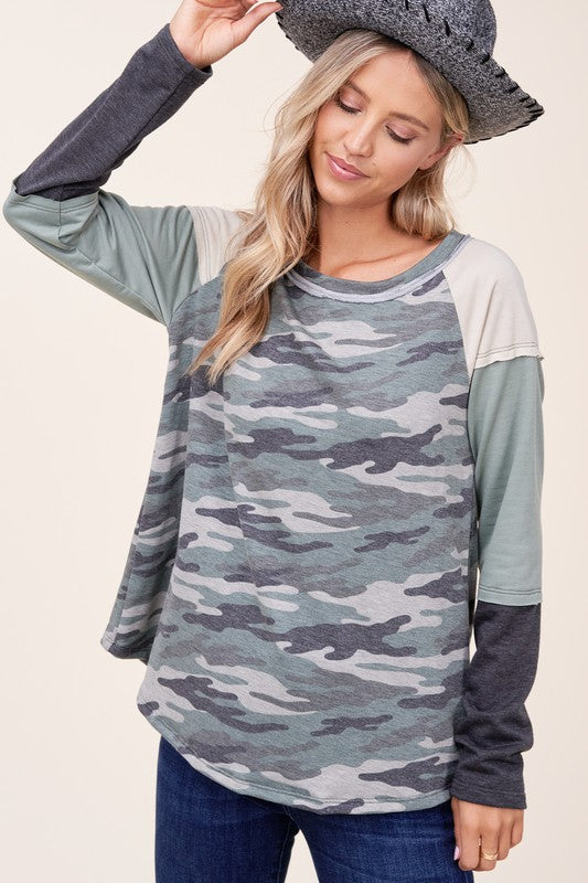 PLUS CAMOUFLAGE COLOR BLOCK TOP