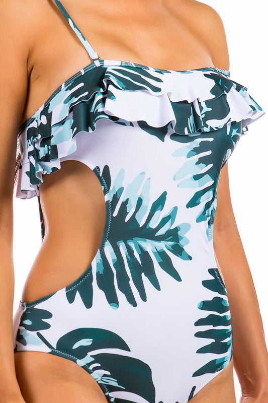 OPEN SIDED ONE PIECE BATHING SUIT WITH RUFFLED SHO - Crazy Like a Daisy Boutique #