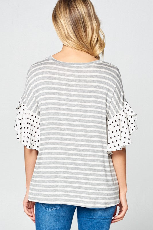 PLUS POLKA DOT RUFFLE SLEEVE TOP