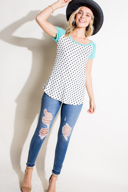 PLUS POLKA DOT MIX BASEBALL TOP