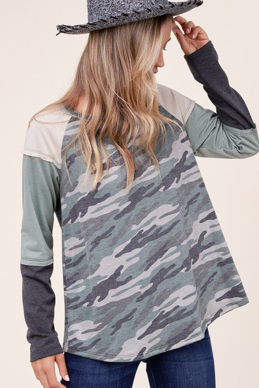 PLUS CAMOUFLAGE COLOR BLOCK TOP