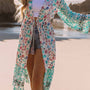 Multicolor Long Sleeve Tassel Tie Floral Kimono