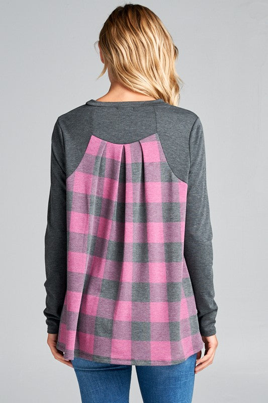 PLAID POCKET MIXED TOP