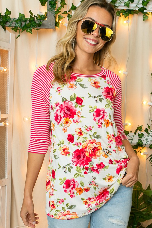 STRIPE FLORAL MIXED TOP