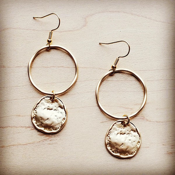 Matte Gold Hoop Earrings with Coin Dangle - Crazy Like a Daisy Boutique #