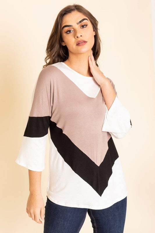 Chevron Bell Sleeve Color Block