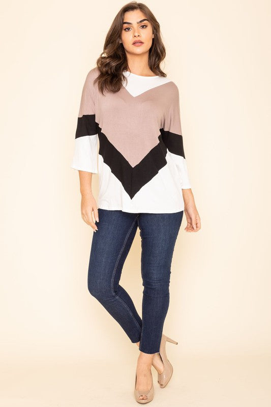 Chevron Bell Sleeve Color Block - Crazy Like a Daisy Boutique #