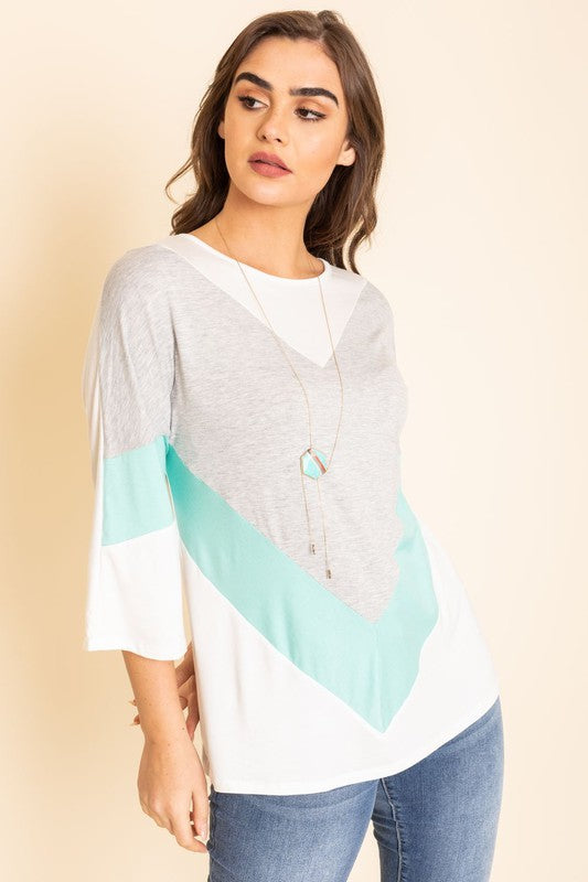 Chevron Bell Sleeve Color Block - Crazy Like a Daisy Boutique #