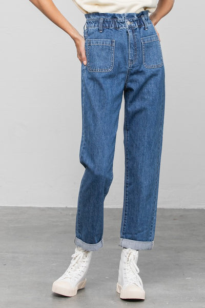 High Rise Paper Bag Waist Slouch Jeans - Crazy Like a Daisy Boutique #