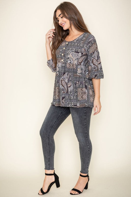 Button Accent Paisley Top - Crazy Like a Daisy Boutique #