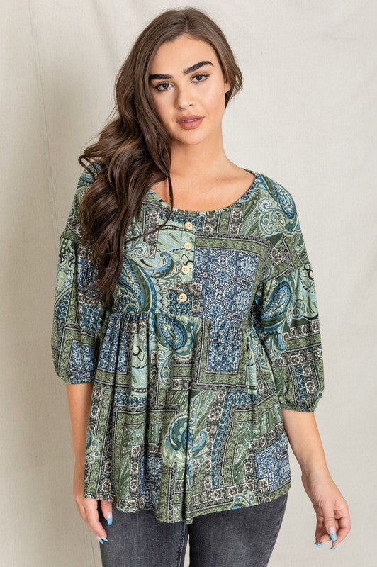 Button Accent Paisley Top - Crazy Like a Daisy Boutique #