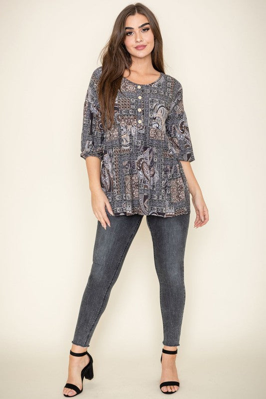 Button Accent Paisley Top - Crazy Like a Daisy Boutique #