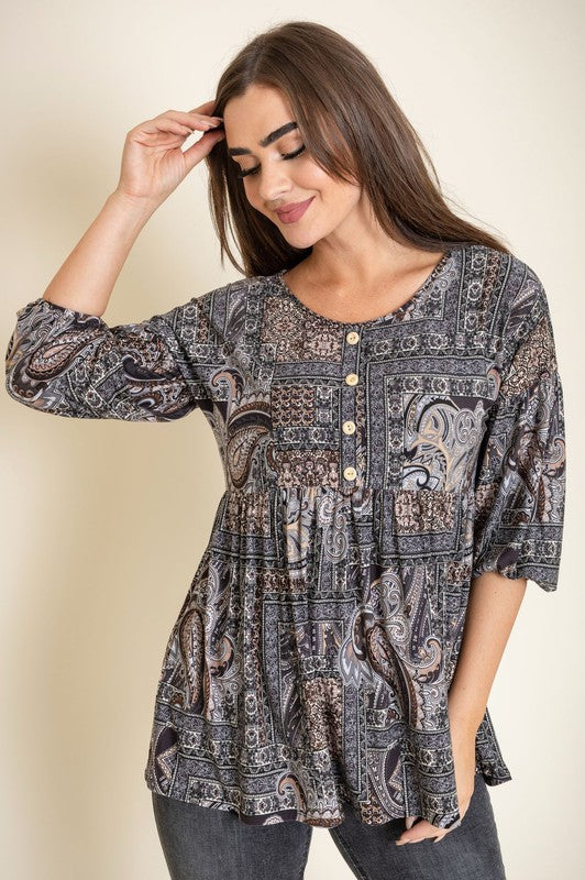 Button Accent Paisley Top - Crazy Like a Daisy Boutique #