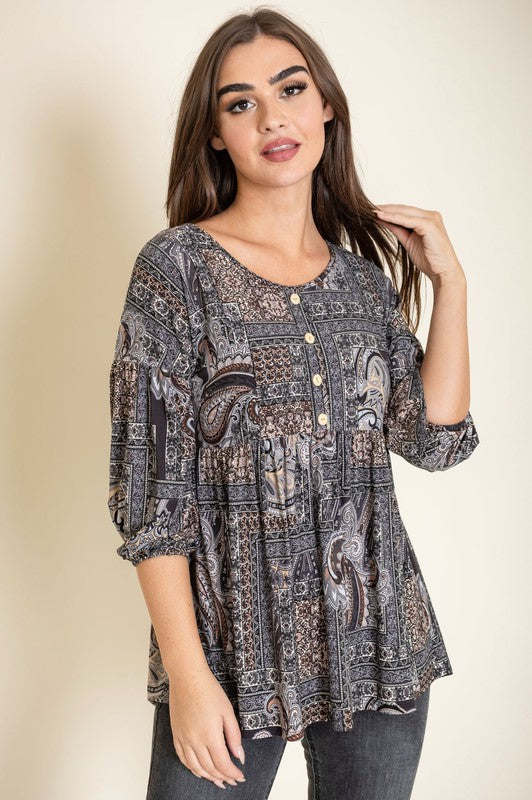 Button Accent Paisley Top - Crazy Like a Daisy Boutique #