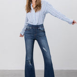 Elastic Banded Long Frayed Flare Jeans - Crazy Like a Daisy Boutique #