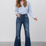 Elastic Banded Long Frayed Flare Jeans - Crazy Like a Daisy Boutique #