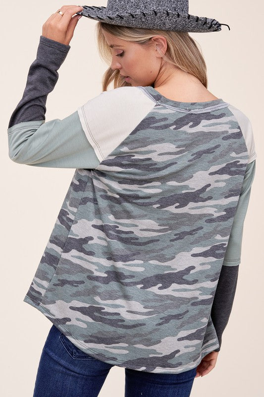 PLUS CAMOUFLAGE COLOR BLOCK TOP