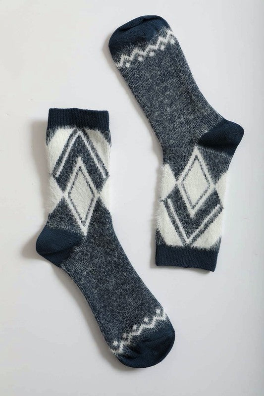 Faux Mohair Diamond Pattern Socks - Crazy Like a Daisy Boutique