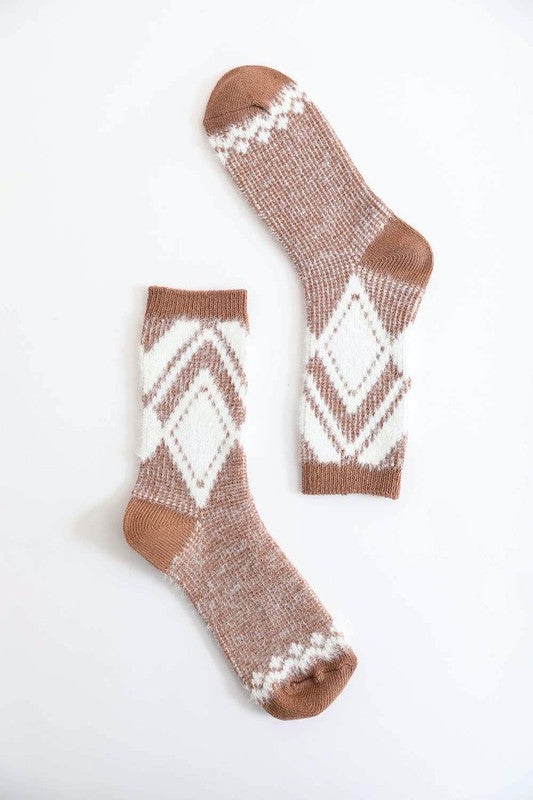 Faux Mohair Diamond Pattern Socks - Crazy Like a Daisy Boutique #