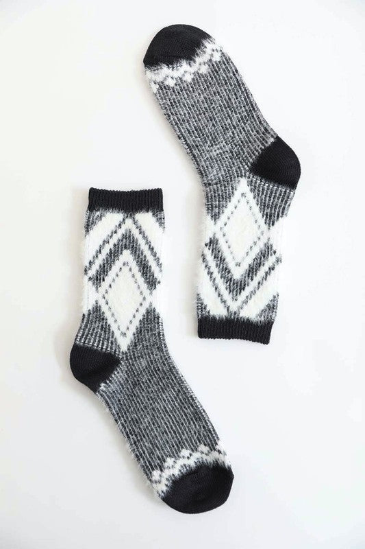 Faux Mohair Diamond Pattern Socks - Crazy Like a Daisy Boutique #