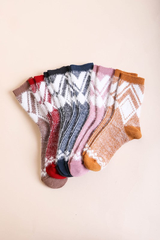 Faux Mohair Diamond Pattern Socks - Crazy Like a Daisy Boutique #