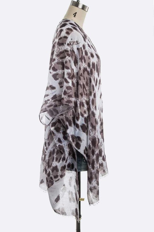 Snow Leopard Printed Kimono Cardigan - Crazy Like a Daisy Boutique #