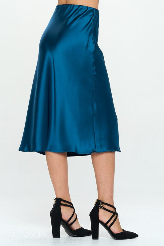 Made in USA Solid Satin Midi Skirt - Crazy Like a Daisy Boutique #