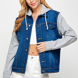 Women's Denim  Jacket with Fleece Hoodies - Crazy Like a Daisy Boutique #