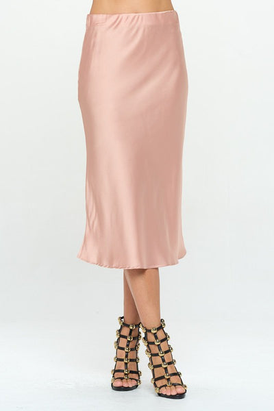 Made in USA Solid Stretch Satin Midi Skirt - Crazy Like a Daisy Boutique #