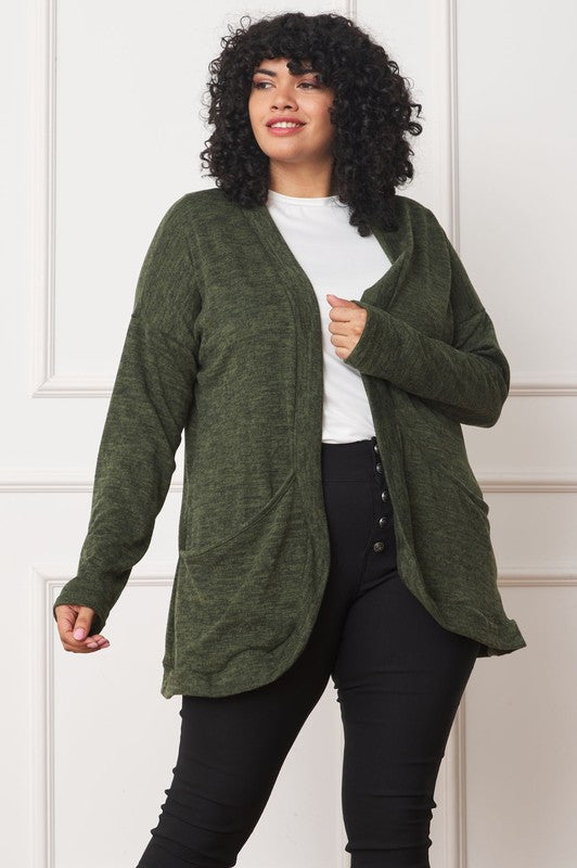 Plus Solid Drape Pocket Cardigan - Crazy Like a Daisy Boutique #