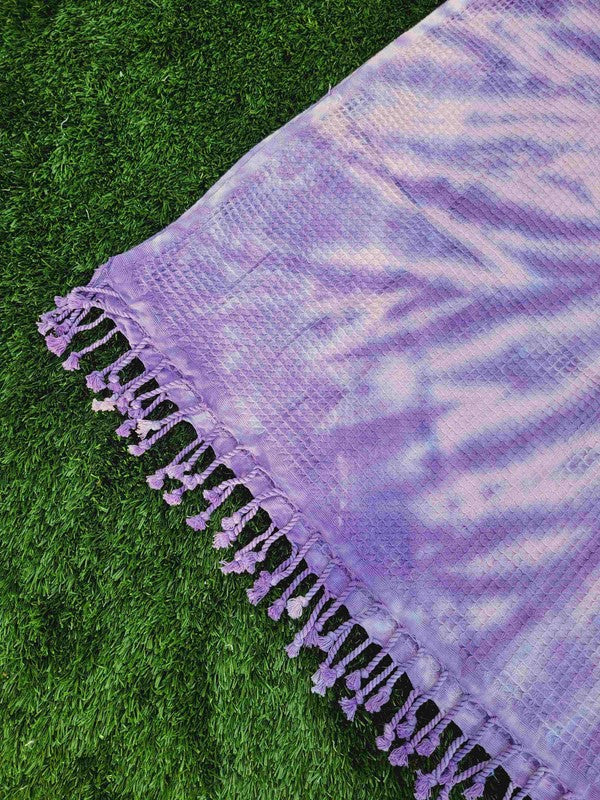 Waffle Towel,Throw Lightweight - Purple Tie Dye