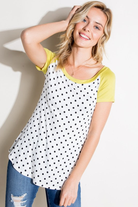 PLUS POLKA DOT MIX BASEBALL TOP