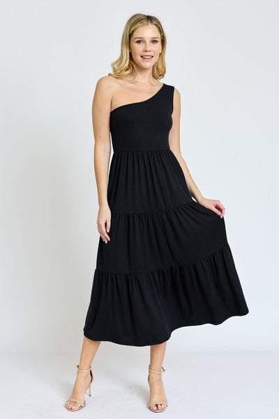 One Shoulder Ruffle Midi Dress - Crazy Like a Daisy Boutique #