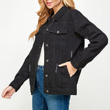Women's Denim  Jacket with Fleece Hoodies - Crazy Like a Daisy Boutique #