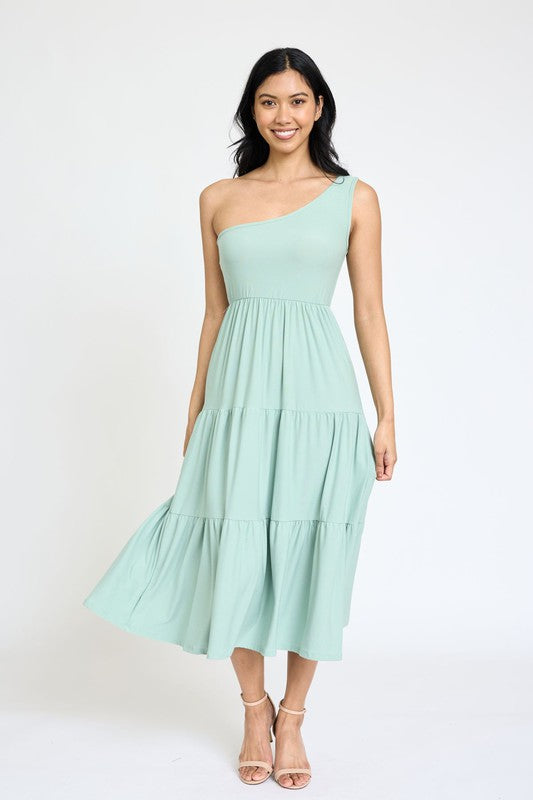 One Shoulder Ruffle Midi Dress - Crazy Like a Daisy Boutique #