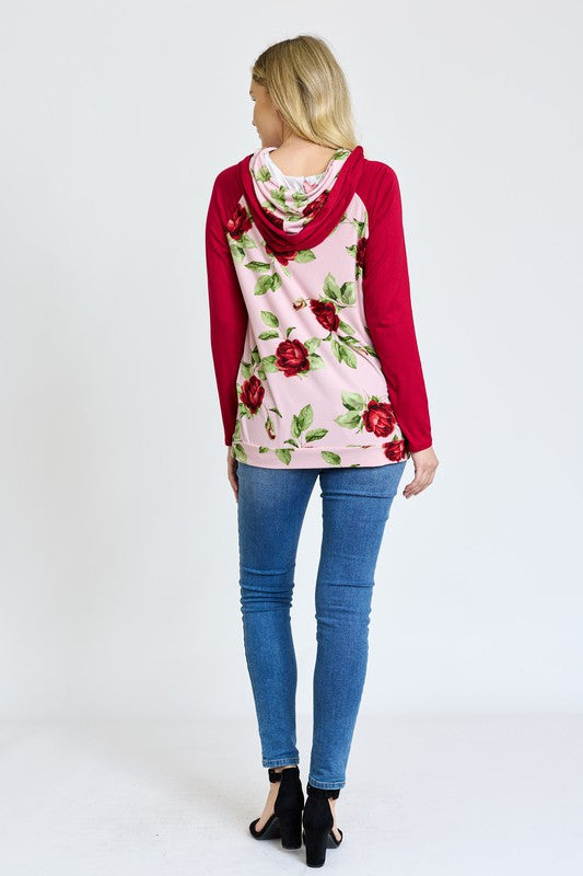 Floral Two Tone Hoodie