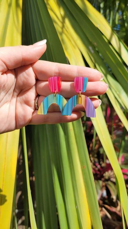 Ruby Earrings - Rainbow Stripe - Crazy Like a Daisy Boutique