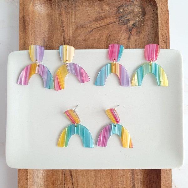 Ruby Earrings - Rainbow Stripe - Crazy Like a Daisy Boutique #