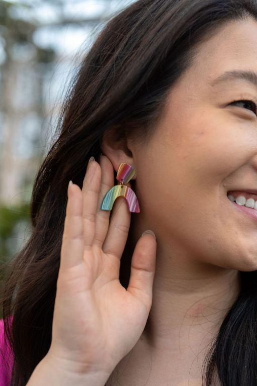 Ruby Earrings - Rainbow Stripe - Crazy Like a Daisy Boutique #