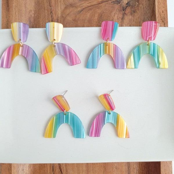 Ruby Earrings - Rainbow Stripe - Crazy Like a Daisy Boutique #