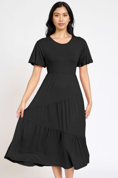 Plus Solid Diagonal Tiered Flowy Dress - Crazy Like a Daisy Boutique