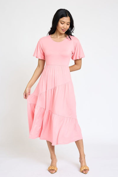 Plus Solid Diagonal Tiered Flowy Dress - Crazy Like a Daisy Boutique #