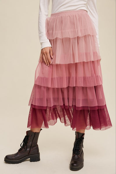 Gradient Style Tiered Mesh Maxi Skirt - Crazy Like a Daisy Boutique #