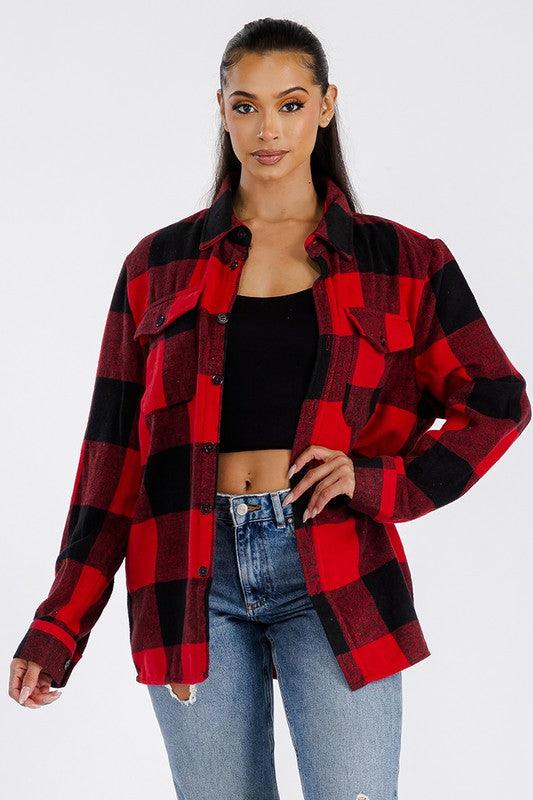 Boyfriend Oversized Soft Flannel Shacket - Crazy Like a Daisy Boutique #