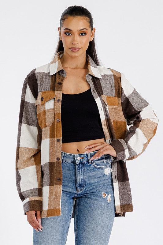 Boyfriend Oversized Soft Flannel Shacket - Crazy Like a Daisy Boutique #