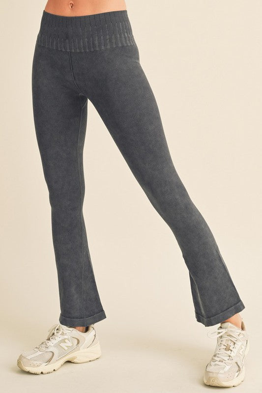 Women's Stone Washed Ribbed Yoga Pants