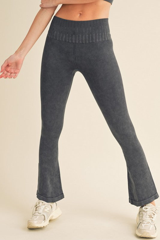 Women's Stone Washed Ribbed Yoga Pants